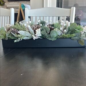 Elegant Frosted Green Holiday Centerpiece with Votive Holders